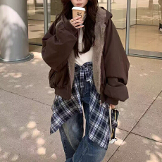 批发实体档口设计感正反两面穿棉服外套女装冬季休闲宽松拉链大衣棉衣