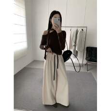 实体档口慵懒风加绒加厚休闲裤女秋季2025新款高腰系带宽松阔腿裤