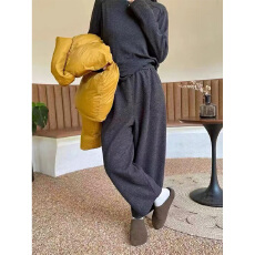 实体档口羊绒阔腿裤女秋冬新款高腰宽松廓形香蕉九分直筒奶奶裤子