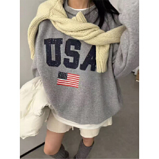 实体档口冬季新款加绒长袖圆领宽松休闲百搭时尚上衣字母卫衣女潮