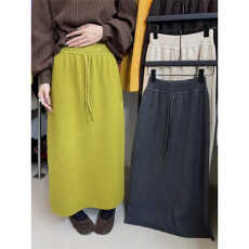 批发实体档口2025抽绳休闲针织半身裙女秋冬韩版高腰显瘦<b class='q'>中长款</b>直筒裙