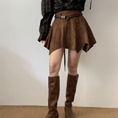 批发实体档口美式<b class='q'>复古</b>麂皮绒半身裙女装秋冬防走光不规则A字裙短裙子