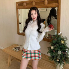 实体档口港风复古撞色彩色格子时髦半身短裙气质A字超好看裙子女