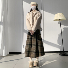 批发实力工厂港风时尚<b class='q'>复古</b>风撞色条纹纽扣松紧半身长裙宽松好看裙子女