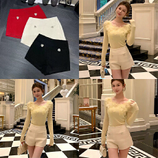 批发实体档口新款法式纯色减龄淑女高腰<b class='q'>短裤</b>百搭显瘦时尚气质精致裤子