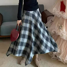 批发实体档口新款简约条纹撞色气质半身长裙时尚大气宽松不规则裙子女