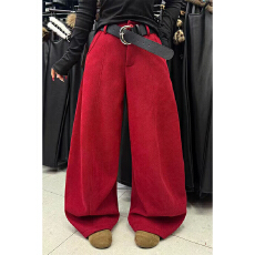 批发实体档口秋冬流行纯色纹路设计高级休闲长裤时髦穿搭炸街阔脚裤子