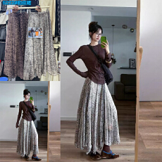 批发实体档口新款春夏季美拉德女<b class='q'>气质</b>飘逸印花半身裙逛街百搭长裙女款