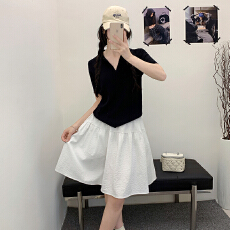 批发实力工厂少女宽松仿棉五分裙高腰<b class='q'>气质</b>少女纯色甜美风半身裙裙子女