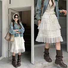 批发实体档口法式浪漫层叠网纱蛋糕裙女2026春季新款<b class='q'>中长款</b>仙气半身裙