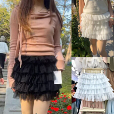 批发实体档口法式百褶A字<b class='q'>休闲</b>蛋糕裙女夏季简约新款高腰显瘦网纱短裙