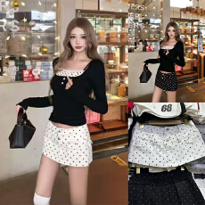 批发实体档口经典波点高腰半身短裙时尚短款修身显瘦气质小众包臀裙女