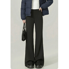 批发实力工厂黑色水晶麻微喇<b class='q'>西装</b>裤春高级感垂感小个子高腰薄款喇叭裤