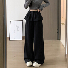 批发实力工厂韩系休闲荷叶边<b class='q'>西装</b>阔腿裤女春夏高腰垂感显瘦运动直筒裤