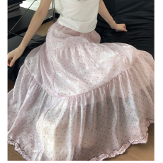 批发实力工厂百搭复古粉色波点半身裙女6新款高腰显瘦蛋糕裙子半身群