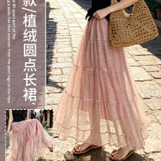 批发实力工厂波点网纱拼接蛋糕裙半身裙夏季高腰 <b class='q'>中长款</b>气质大摆伞裙
