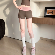 批发实力工厂粉咖色拼接包臀短裤女夏季小个子<b class='q'>修身</b>高腰显瘦健身运动裤