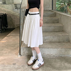 批发实力工厂白色<b class='q'>百褶</b><b class='q'>半身裙</b>女夏新款高腰遮胯显瘦中长裙百搭a字伞裙