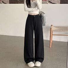 批发实力工厂复古白色垂感弯刀裤牛仔裤女秋季小众<b class='q'>百搭</b>宽松阔腿裤长裤