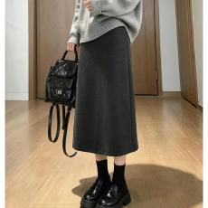 批发实力工厂毛呢<b class='q'>半身裙</b>女2026新款秋冬高腰直筒长裙小个子开叉<b class='q'>包臀</b>裙