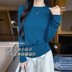批发实力工厂圆领设计感打底衫女内搭秋冬季高级感简约长袖<b class='q'>t</b><b class='q'>恤</b>上衣