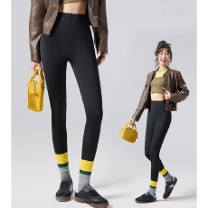 批发300g秋<b class='q'>冬</b>拉链裤女加绒加厚排扣高腰外穿收腹提臀鲨鱼裤打底裤