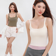 批发现货黑色吊带背心女带胸垫免穿<b class='q'>文胸</b>一体式美背外穿内搭辣妹上衣