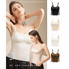 批发2025年秋季蕾丝吊带背心女带胸垫<b class='q'>文胸</b>一体式免穿<b class='q'>文胸</b>缎面内搭