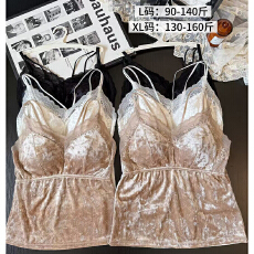 批发秋冬新款金丝绒蕾丝吊带背心女内搭外穿性感美背<b class='q'>文胸</b>一体内衣