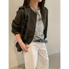 批发实体档口韩系美拉德复古气质质感短外套秋圆领休闲百搭<b class='q'>皮衣</b>配包包