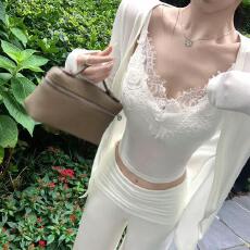 批发实体档口法式气质性感蕾丝露背吊带背心带胸垫纯欲辣妹美背上衣女