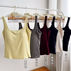 批发早秋方领遮副乳磨毛吊带背心女罩杯一体免<b class='q'>文胸</b>上衣甜辣美背