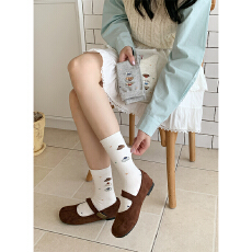 批发韩系简约可爱小狗刺绣爱心波点学院风小清新纯色中筒袜女5双