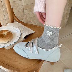 批发5双袜子堆堆袜子女2025春秋款可爱蝴蝶结中筒<b class='q'>袜</b>木耳边长<b class='q'>袜</b>
