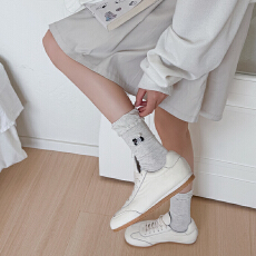 批发甜美刺绣蝴蝶结袜子女中筒袜ins潮春秋日系可爱灰色长袜5双