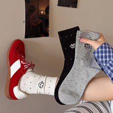 批发日系波点小狗袜子5双女2025新款爆款秋冬保暖中筒袜配小皮鞋