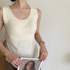 批发现货秋<b class='q'>冬</b>润肤羊毛提拉磨毛保暖背心女圆领无痕舒适固定杯修身打底