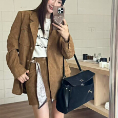 批发实体档口美式秋季套装女秋气质麂皮绒<b class='q'>西装</b>外套+高腰半身裙两件套
