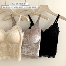 批发金丝绒小吊带背心女2025秋季外穿带胸垫美背<b class='q'>文胸</b>内搭打底蕾丝上衣