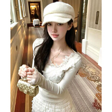 批发实体档口纯色长袖<b class='q'>花朵</b>针织打底衫女秋季内搭叠穿法式修身显瘦上衣