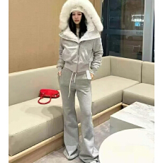 批发实体档口韩版毛领连帽拉链卫衣卫裤加绒套装<b class='q'>女</b>秋冬休闲百搭俩件套