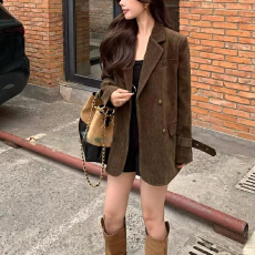 批发实体档口高级感双排扣<b class='q'>休闲</b>西装外套女2025秋冬美拉德复古夹棉<b class='q'>西服</b>