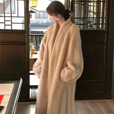 批发实体档口软糯仿貂毛环保皮草外套冬皮毛一体复古气质长款毛毛大衣