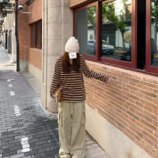 批发实体档口韩系假两件拼接<b class='q'>条纹</b><b class='q'>长袖</b><b class='q'>t</b><b class='q'>恤</b>女早秋新款修身复古显瘦上衣