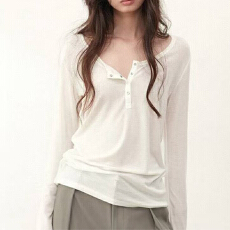 批发实体档口法式亨利领长袖T恤女春秋季复古<b class='q'>修身</b>内搭针织打底衫上衣