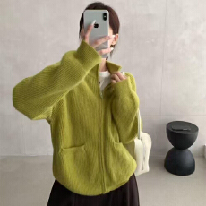 批发实体档口2025冬季韩系慵懒风立领拉链宽松毛衣外套保暖<b class='q'>针织</b><b class='q'>开衫</b><b class='q'>女</b>