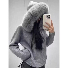 批发实体档口2025秋冬复古气质宽松百搭长袖大毛领连帽<b class='q'>针织</b>毛衣外套<b class='q'>女</b>