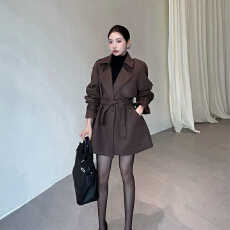 批发实体档口秋冬法式气质西装领系带收腰显瘦<b class='q'>长袖</b>小个子加棉大衣外套