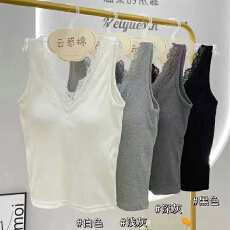 批发实力工厂春秋螺纹蕾丝V领吊带背心女带胸垫一体外穿内搭内衣<b class='q'>文胸</b>