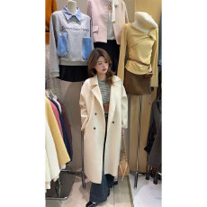 批发实体档口呢子大衣女2025秋冬双排扣中长款加厚慵懒小个子毛呢外套